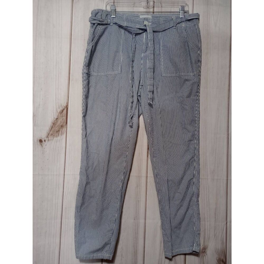Liz Claiborne‎ Blue White Seersucker Striped Paperbag Waist Cotton Pants Size 12